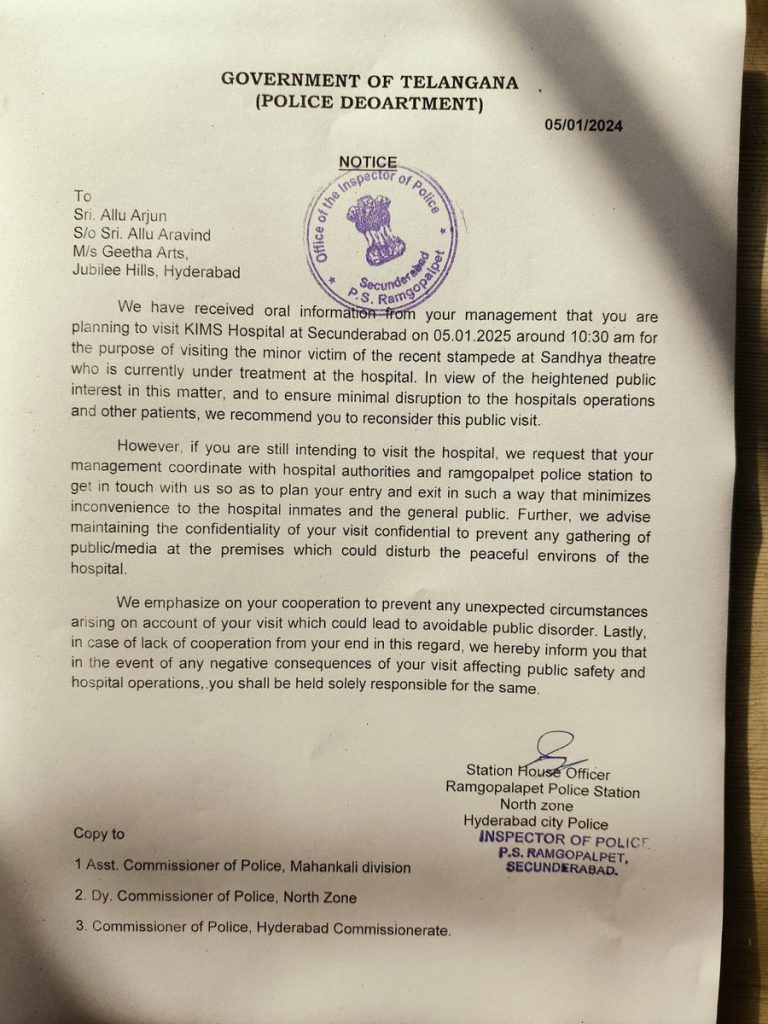 Police Notice for Allu Arjun’s Hospital Visit