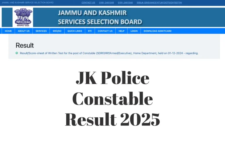 JK Police Constable Results 2025 Declared by JKSSB